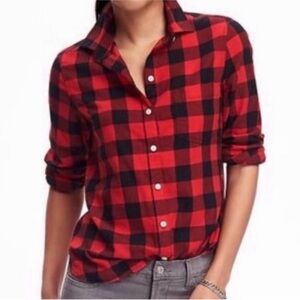 Old Navy Button Down Shirt Classic Long Sleeve Plaid Red Black Size XL
